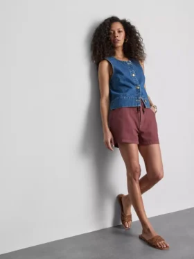 Pantalones cortos informales de algodón con cordón y abalorios