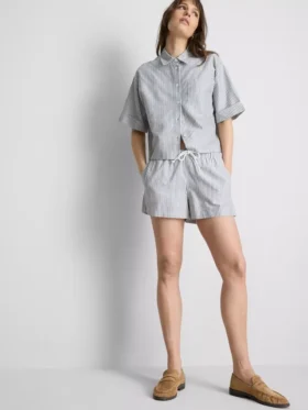 Pantalones Cortos Oxford de cintura alta a rayas