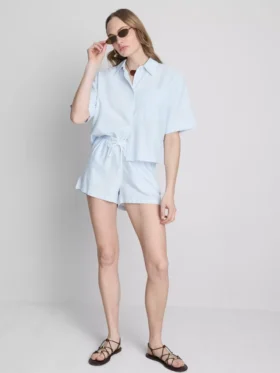 Pantalones Cortos Oxford de cintura alta a rayas