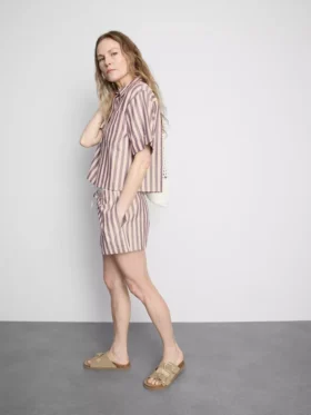 Pantalones Cortos Oxford de cintura alta a rayas