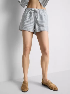 Pantalones Cortos Oxford de cintura alta a rayas