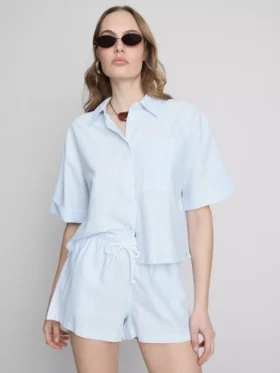 Pantalones Cortos Oxford de cintura alta a rayas