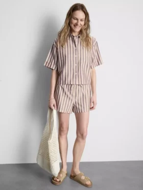 Pantalones Cortos Oxford de cintura alta a rayas