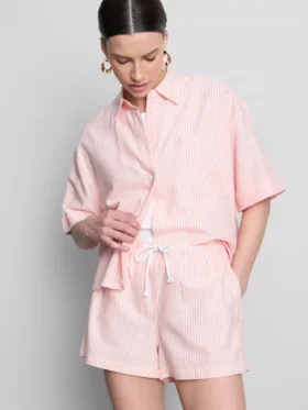 Pantalones Cortos Oxford de cintura alta a rayas