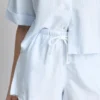Pantalones Cortos Oxford de cintura alta a rayas