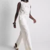 Pantalones de algodón de pierna ancha con bordados