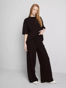 Pantalones de chándal de pierna ancha con alto contenido en algodón