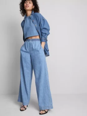 Pantalones de chándal de tiro ancho de denim de algodón