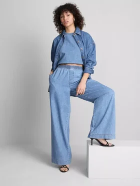 Pantalones de chándal de tiro ancho de denim de algodón