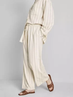 Pantalones de pierna ancha a rayas de mezcla de algodón