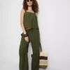 Pantalones de pierna ancha de mezcla de algodón