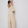 Pantalones de pierna ancha de mezcla de algodón