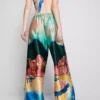 Pantalones de playa de satén con estampado panorámico