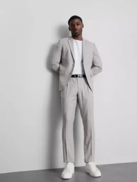 Pantalones de traje de corte entallado con textura dobby