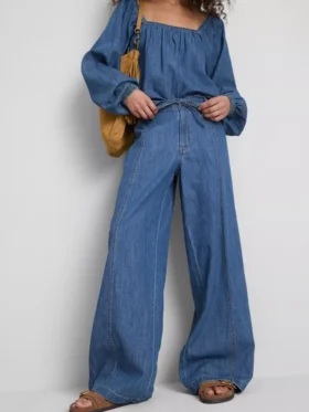 Pantalones de vaquero de pierna ancha con alto contenido en algodón de Paula Echevarría