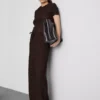 Pantalones rectos arrugados con cordón