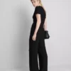 Pantalones rectos arrugados con cordón