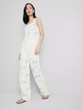 Pantalones rectos de ganchillo con alto contenido en algodón