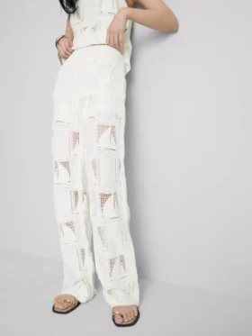 Pantalones rectos de ganchillo con alto contenido en algodón