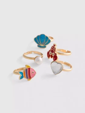 Paquete de 5 anillos con dijes marinos