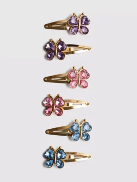 Paquete de 6 horquillas de mariposa con gemas de imitación y cierre a presión
