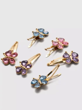 Paquete de 6 horquillas de mariposa con gemas de imitación y cierre a presión
