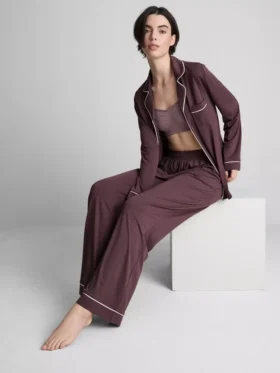 Pijamas boyfriend de jersey con ribetes