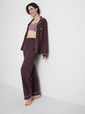Pijamas boyfriend de jersey con ribetes