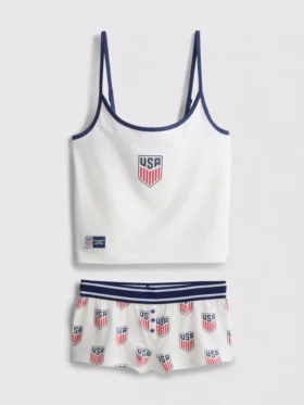 Pijamas cortos tipo «shorty» con camiseta sin mangas de EE. UU., rico en algodón