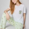 Pijamas de algodón con cuello redondo y estampado