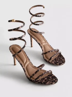 Sandalias de tacón en espiral con estampado de leopardo