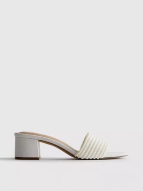Sandalias tipo mule con zapatos de tacón grueso y perlas de imitación