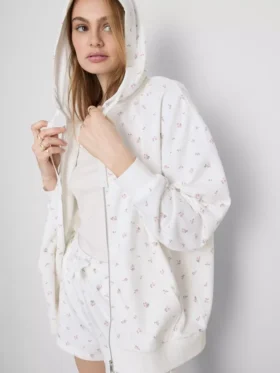 Sudadera con capucha y cremallera floral de alto contenido en algodón