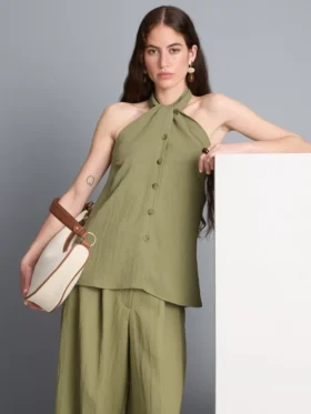 Top con cuello halter y botones, de textura