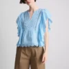 Top de algodón bordado con mangas festoneadas