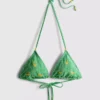 Top de bikini triangular con estampado de cuadros vichy y plátano