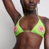Top de bikini triangular con flor de abalorios
