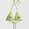 Top de bikini triangular con flor de abalorios