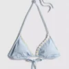 Top de bikini triangular de cuadros vichy con ribete de margaritas