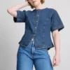 Top de manga corta ajustado de denim de algodón para pantalones cortos