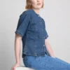 Top de manga corta ajustado de denim de algodón para pantalones cortos