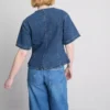 Top de manga corta ajustado de denim de algodón para pantalones cortos