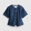 Top de manga corta ajustado de denim de algodón para pantalones cortos