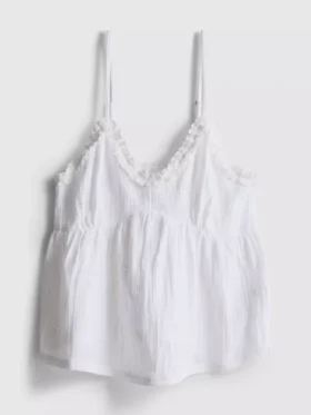 Top tipo camisola con volantes tejidos, ideal para estar por casa
