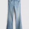 Vaqueros acampanados de denim de algodón de talle medio