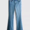 Vaqueros acampanados de denim de algodón de talle medio