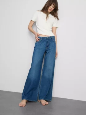 Vaqueros de algodón denim de talle medio y pierna ancha