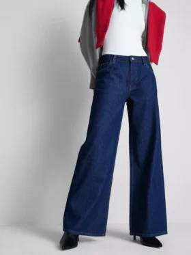 Vaqueros de algodón denim de talle medio y pierna ancha