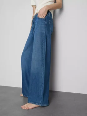 Vaqueros de algodón denim de talle medio y pierna ancha