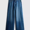 Vaqueros de algodón denim de talle medio y pierna ancha